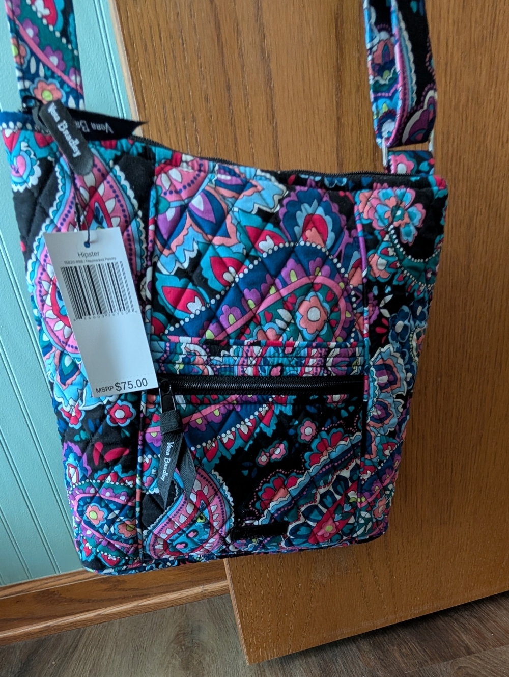 Vera Bradley Black Multi Paisley Quilted Crossbody Bag